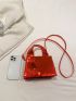 Top Handle Square Bag Zipper With Coin Purse Metallic PU Funky