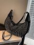 Studded Decor Hobo Bag Medium Zipper