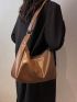 Minimalist Hobo Bag Medium Zipper Brown