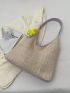 Letter Embroidered Straw Bag Large Capacity With Bag Charm