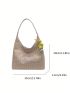 Letter Embroidered Straw Bag Large Capacity With Bag Charm