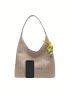 Letter Embroidered Straw Bag Large Capacity With Bag Charm