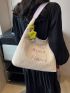 Letter Embroidered Straw Bag Large Capacity With Bag Charm