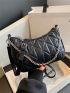 Quilted Hobo Bag Small Chain Decor Black