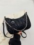 Quilted Hobo Bag Small Chain Decor Black