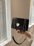 Mini Square Bag Black Crocodile Embossed Heart Decor Chain PU