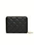 Quilted Small Wallet Studded & Metal Decor Zipper Around For Daily