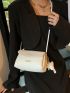 Mini Square Bag Beige Litchi Embossed Flap For Work