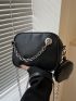 Black Square Bag Chain Decor Adjustable Strap With Coin Purse For Daily