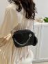 Black Square Bag Chain Decor Adjustable Strap With Coin Purse For Daily