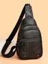 Small Sling Bag Black Studded Decor Adjustable Strap For Daily