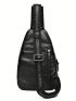 Small Sling Bag Black Studded Decor Adjustable Strap For Daily