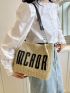 Small Straw Bag Letter Patch Double Handle For Vacation