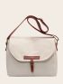 Medium Messenger Bag Beige Buckle Decor Adjustable Strap For Daily