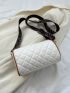 White Bucket Bag Letter & Quilted Detail With Zipper PU