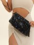 Small Square Bag Black Sequins Decor For Party