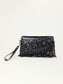 Small Square Bag Black Sequins Decor For Party