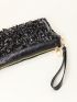 Small Square Bag Black Sequins Decor For Party