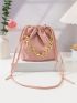 Mini Litchi Embossed Bucket Bag Chain Decor Drawstring For Daily