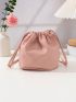 Mini Litchi Embossed Bucket Bag Chain Decor Drawstring For Daily