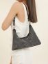 Rhinestone Decor Hobo Bag With Zipper Chain Polyester Glamorous For Party