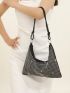 Rhinestone Decor Hobo Bag With Zipper Chain Polyester Glamorous For Party