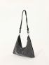 Rhinestone Decor Hobo Bag With Zipper Chain Polyester Glamorous For Party