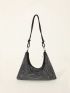 Rhinestone Decor Hobo Bag With Zipper Chain Polyester Glamorous For Party