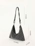 Rhinestone Decor Hobo Bag With Zipper Chain Polyester Glamorous For Party