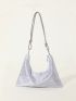 Rhinestone Decor Hobo Bag With Zipper Chain Polyester Glamorous For Party