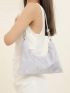 Rhinestone Decor Hobo Bag With Zipper Chain Polyester Glamorous For Party