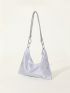 Rhinestone Decor Hobo Bag With Zipper Chain Polyester Glamorous For Party