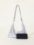 Rhinestone Decor Hobo Bag With Zipper Chain Polyester Glamorous For Party