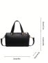 Letter Graphic Boston Bag Litchi Embossed Double Handle With Zipper PU