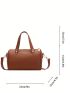 Letter Graphic Boston Bag Litchi Embossed Double Handle With Zipper PU