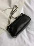 Eyelet Detail Square Bag Flap Chain Black PU