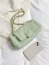 Flap Square Bag PU Chain Green