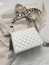 Checkered Embossed Square Bag Chain & Twilly Scarf Decor Flap PU