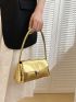 Crocodile Embossed Baguette Bag PU Push Lock Metallic Funky