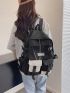 Letter Patch & Release Buckle Decor Classic Backpack With Chain Polyester