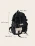 Letter Patch & Release Buckle Decor Classic Backpack With Chain Polyester