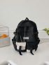 Letter Patch & Release Buckle Decor Classic Backpack With Chain Polyester