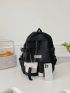 Letter Patch & Release Buckle Decor Classic Backpack With Chain Polyester