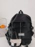 Letter Patch & Release Buckle Decor Classic Backpack With Chain Polyester