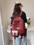 Letter Patch & Release Buckle Decor Classic Backpack With Chain Polyester