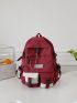 Letter Patch & Release Buckle Decor Classic Backpack With Chain Polyester