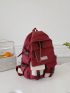 Letter Patch & Release Buckle Decor Classic Backpack With Chain Polyester