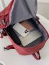 Letter Patch & Release Buckle Decor Classic Backpack With Chain Polyester