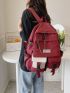 Letter Patch & Release Buckle Decor Classic Backpack With Chain Polyester