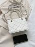 Mini Square Bag Quilted Faux Pearl Decor PU